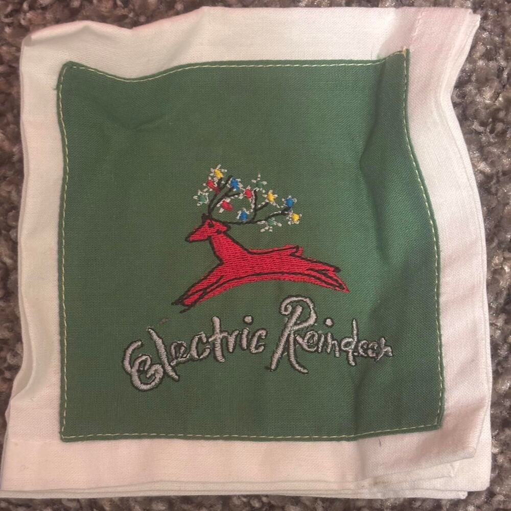 Embroidered reindeer christmas napkin holiday